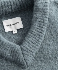 KNITWEAR^Norse Projects Rasmus Relaxed Brushed V-Neck Sweater Mouse Grey