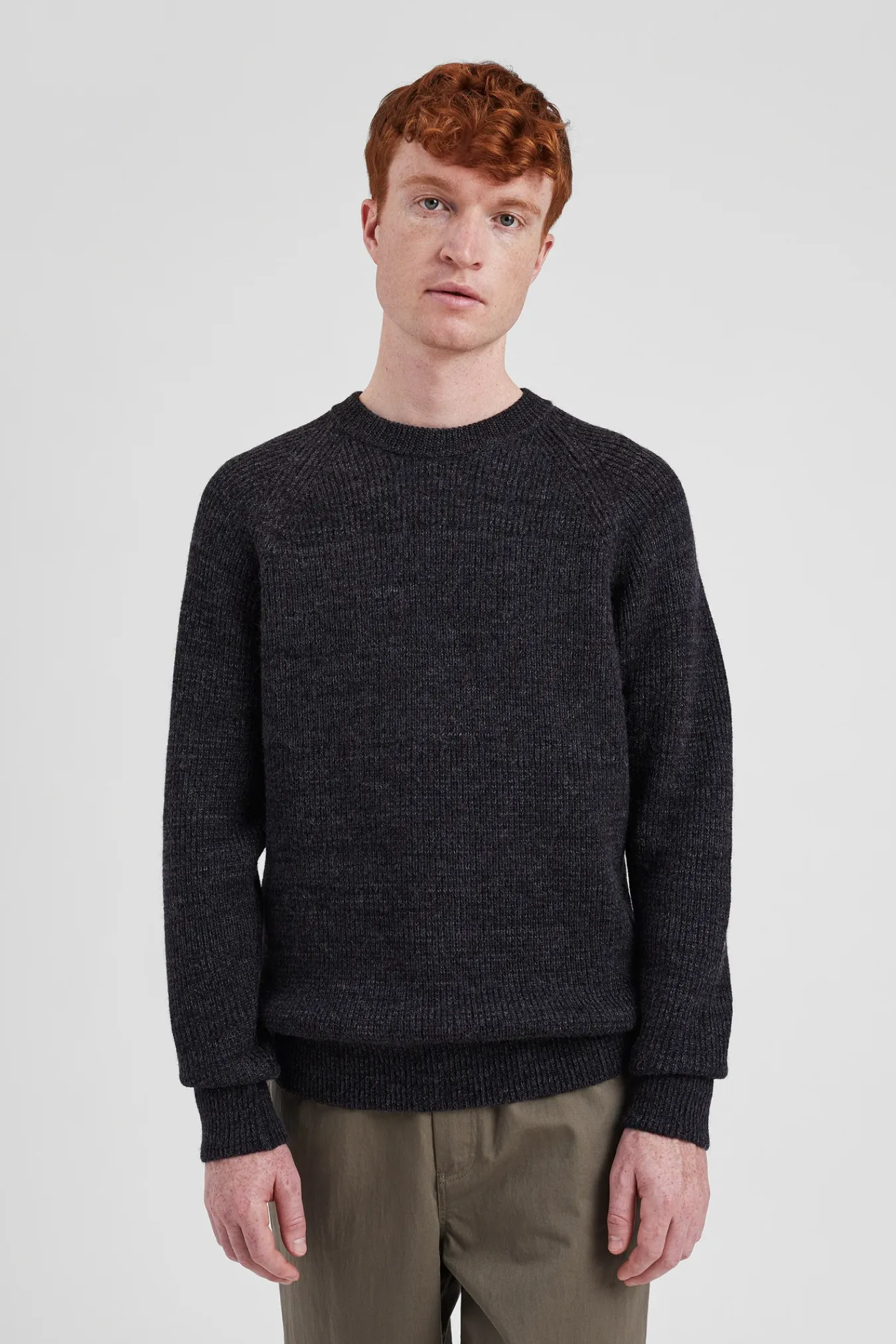 KNITWEAR^Norse Projects Roald Wool Cotton Rib Sweater Dark Grey Melange