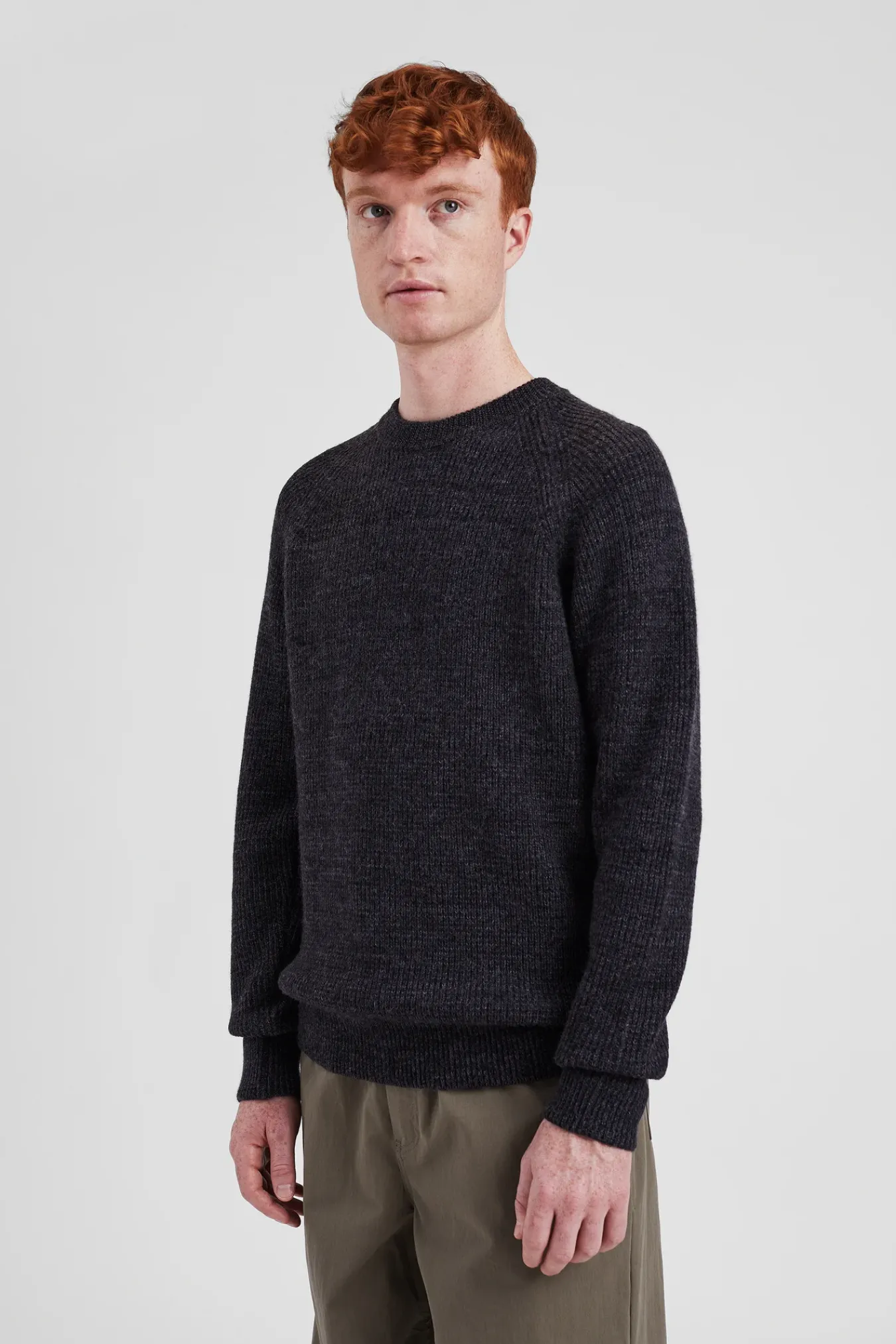 KNITWEAR^Norse Projects Roald Wool Cotton Rib Sweater Dark Grey Melange