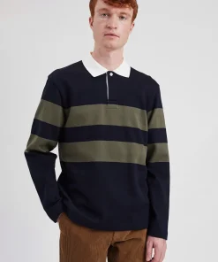 SWEATSHIRTS^Norse Projects Ruben Brushed Stripe LS Polo Dark Navy