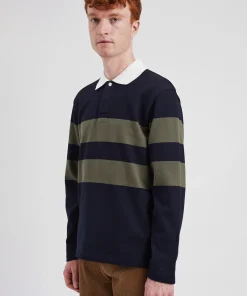 SWEATSHIRTS^Norse Projects Ruben Brushed Stripe LS Polo Dark Navy