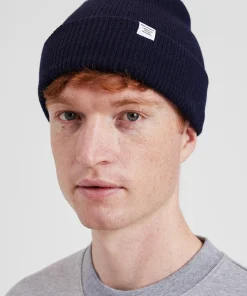 BEANIES^Norse Projects Wool Cotton Rib Beanie Dark Navy
